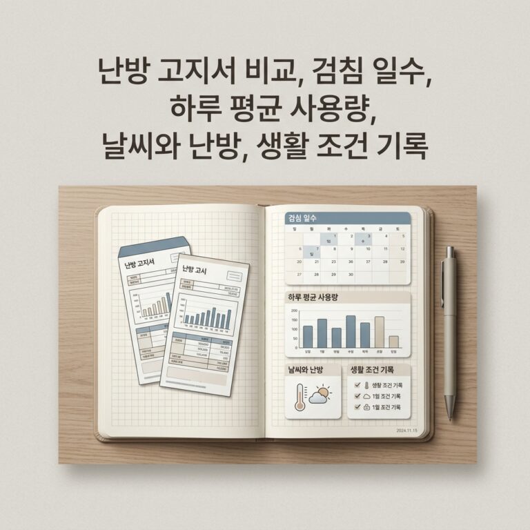 ai thumbnail minimal 난방 고지서 비교 검침 일수 하루 평균 사용량 날씨와 난방 생활 조건 기록 1791507480