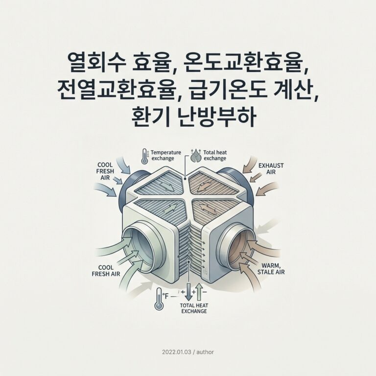 ai thumbnail minimal 열회수 효율 온도교환효율 전열교환효율 급기온도 계산 환기 난방부하 1791506179