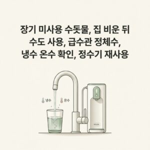 ai thumbnail minimal 장기 미사용 수돗물 집 비운 뒤 수도 사용 급수관 정체수 냉수 온수 확인 정수기 재사용 1791547888