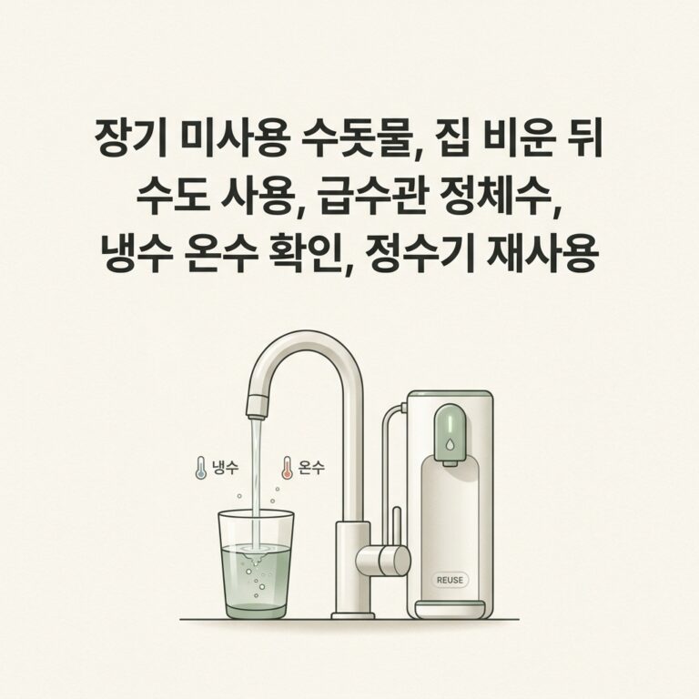 ai thumbnail minimal 장기 미사용 수돗물 집 비운 뒤 수도 사용 급수관 정체수 냉수 온수 확인 정수기 재사용 1791547888