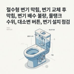 ai thumbnail minimal 절수형 변기 막힘 변기 교체 후 막힘 변기 배수 불량 물탱크 수위 대소변 버튼 변기 설치 점검 1791545376